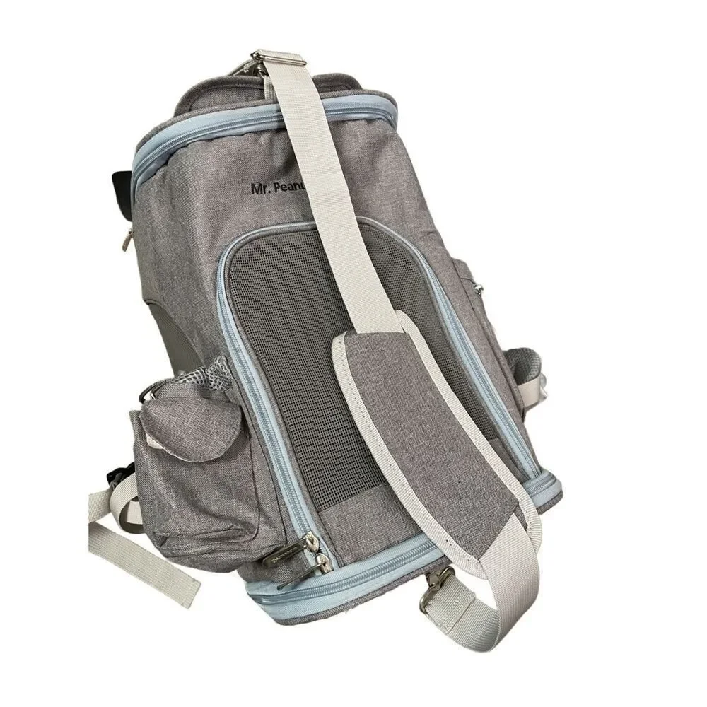 Mr. Peanuts Gray & Blue Convertible Small Pet Backpack & Crossbody Bag -Fleece